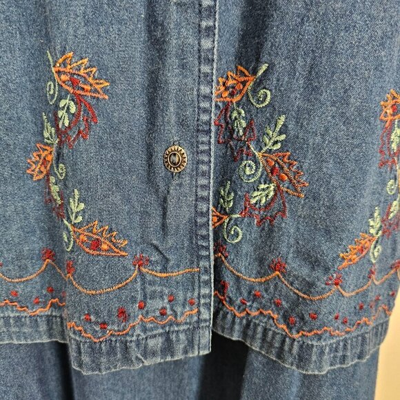 Sarin New York Vintage Boho Embroidered Top And Sleeveless Maxi Jean Dress Set - Picture 4 of 11